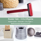 * Rasierset COLORglide *- Rasierhobel + Ständer + 5 Klingen + Seifenschale + Sisalsäckchen