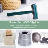 * Rasierset COLORglide *- Rasierhobel + Ständer + 5 Klingen + Seifenschale + Sisalsäckchen