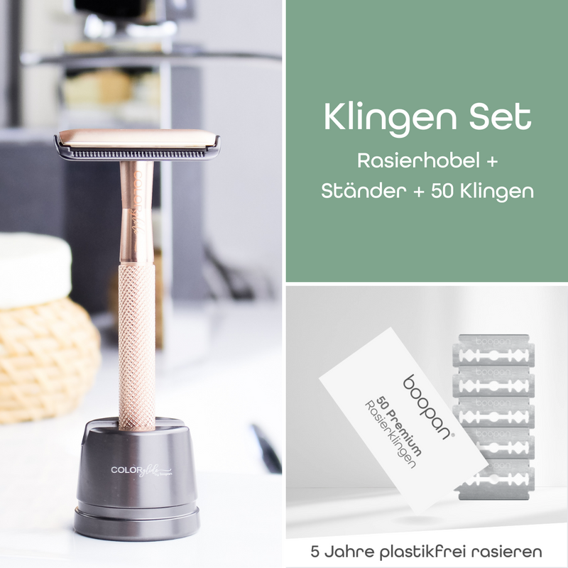 Rasierhobel - Gold inkl. GRATIS Ständer & 5 Klingen + GRATIS Rasierhobel mit Säckchen